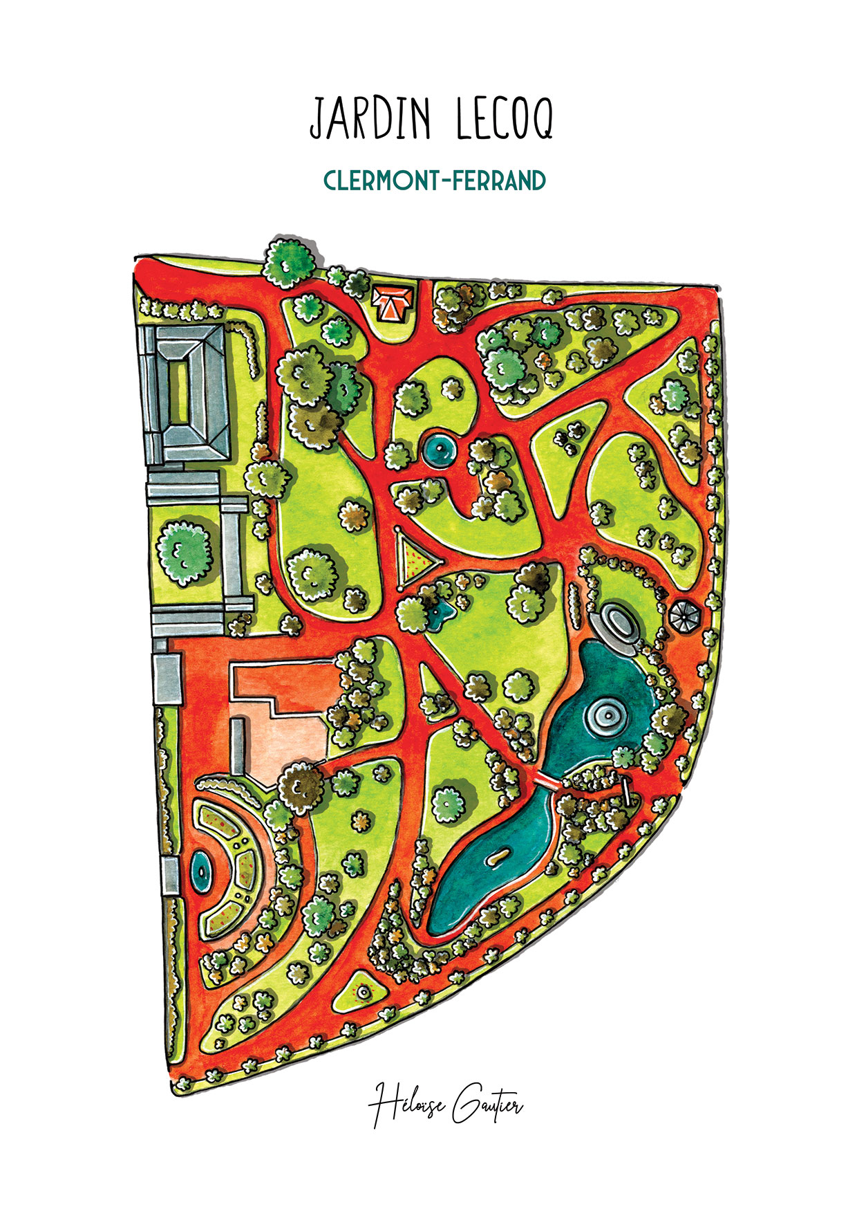 Illustration carte Jardin Lecoq Clermont-Ferrand | Héloïse Gautier